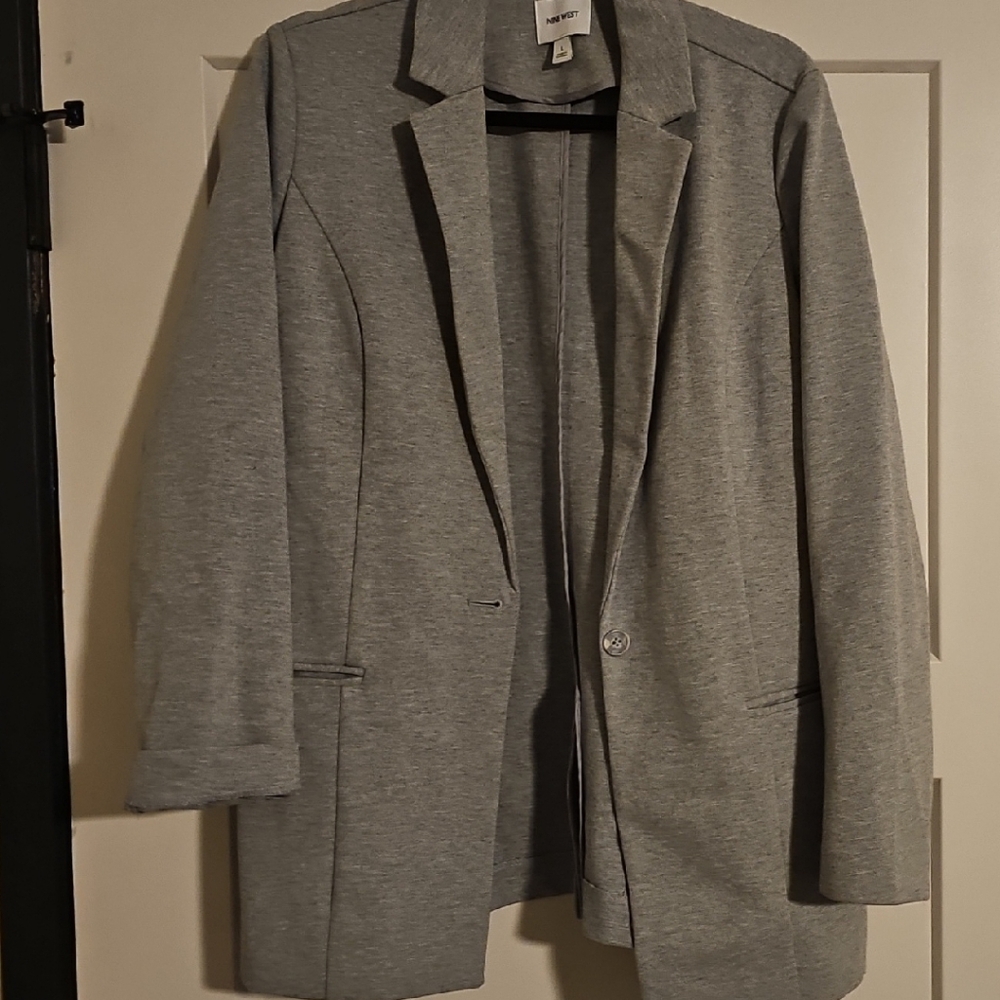 Nine West Light Gray Jacket with Black Collar